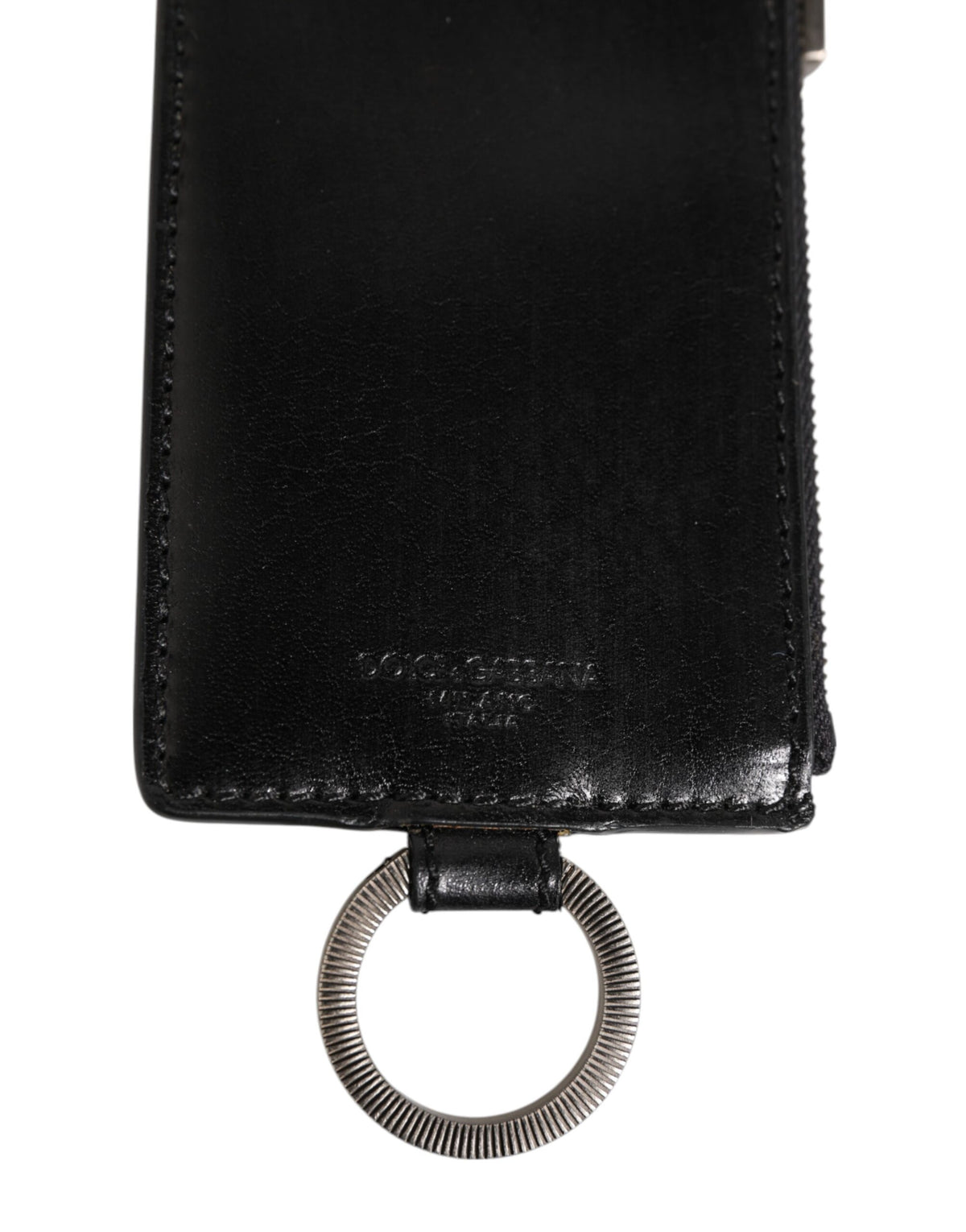 Dolce & Gabbana Black Leather Logo Embossed Lanyard Card Holde Wallet
