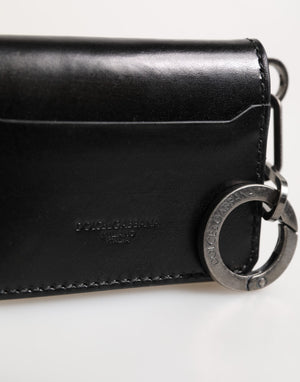 Dolce & Gabbana Wallet Black Leather Logo Embossed Key Chain Card Holder Wallet
