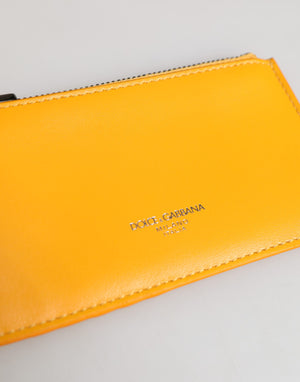 Dolce & Gabbana Yellow Orange Leather Credit Card Key Holder Clip On Wallet