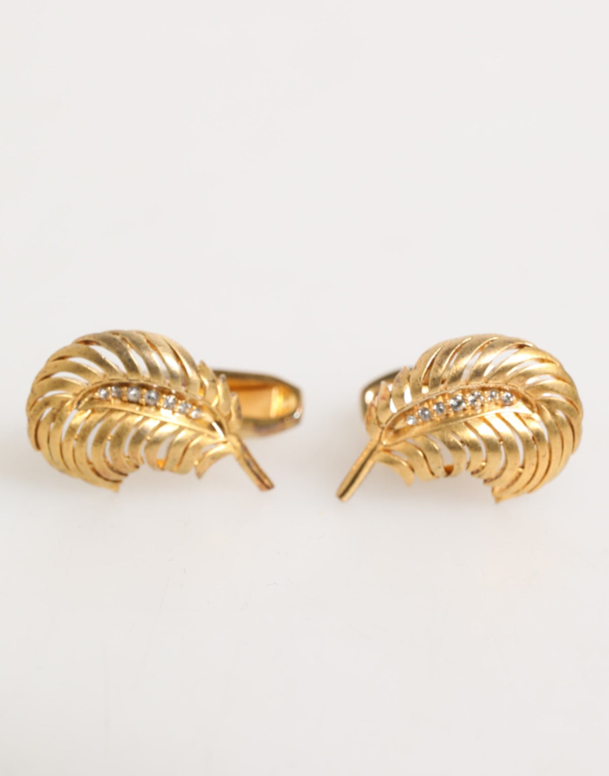Dolce & Gabbana Gold 925 Sterling Silver Crystal Leaf Accessory Cufflink