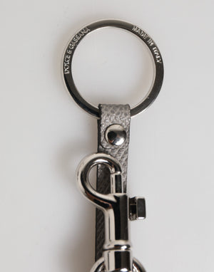 Dolce & Gabbana Gray Leather Logo Metal Ring Keychain Holder Men Keyring