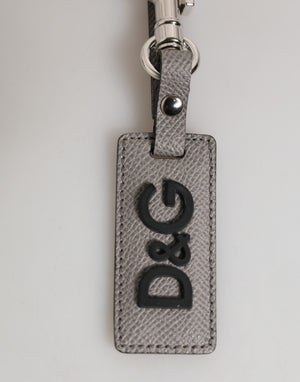 Dolce & Gabbana Gray Leather Logo Metal Ring Keychain Holder Men Keyring