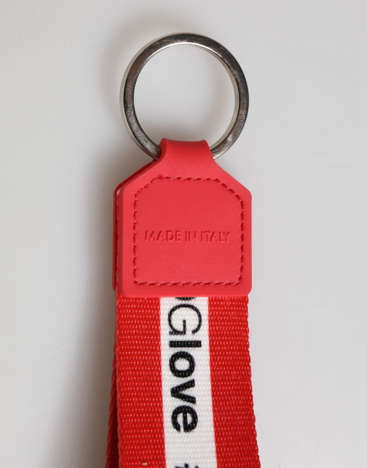 Dolce & Gabbana Red Logo Polyester Silver Brass Holder Keychain Men Keyring