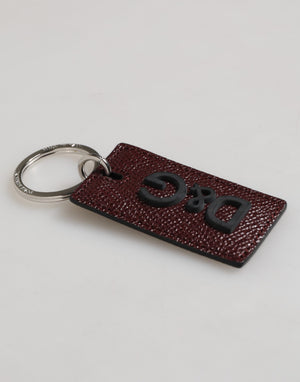 Dolce & Gabbana Dark Brown Leather Logo Metal Ring Men Keychain Keyring