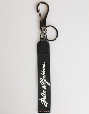 Dolce & Gabbana Black White Polyester DG Logo Silver Men Keychain Keyring