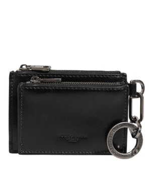 Dolce & Gabbana Black Leather Zipped Card Holder Coin Purse Keyring Wallet