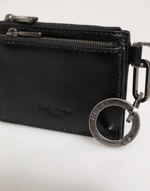 Dolce & Gabbana Black Leather Zipped Card Holder Coin Purse Keyring Wallet