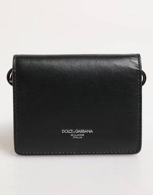Dolce & Gabbana Black Leather DG Logo Bifold Card Holder Men Borse Wallet