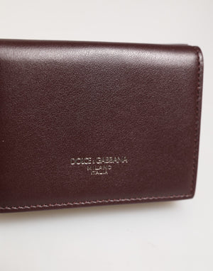 Dolce & Gabbana Leather Embossed Logo Trifold Men Card Holder Dark Brown