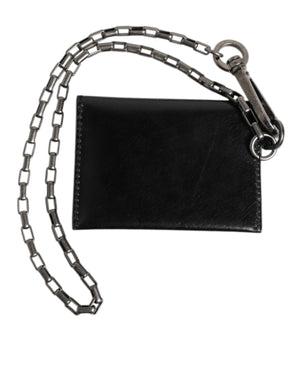 Dolce & Gabbana Black Cavallo Leather Wallet Chain Snap Bifold Card Holder