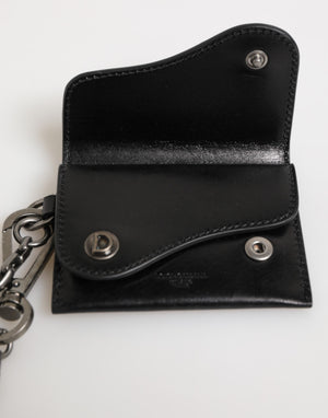 Dolce & Gabbana Black Cavallo Leather Wallet Chain Snap Bifold Card Holder