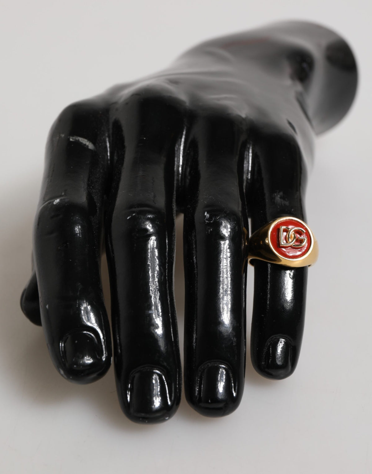 Dolce & Gabbana Gold Tone Real Brass Round Red DG Logo Men Ring