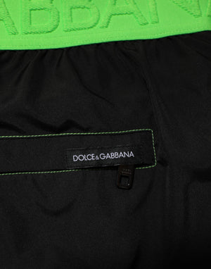 Dolce & Gabbana Black Green Logo Waistband Beachwear Short Swimwear