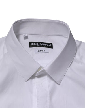 Dolce & Gabbana White Cotton GOLD Formal Men Longsleeves Shirt