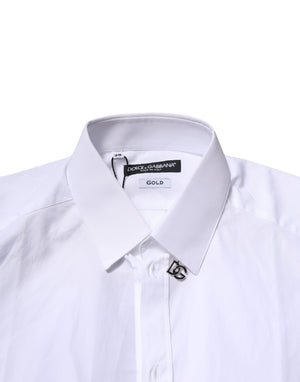 Dolce & Gabbana White Cotton GOLD Long Sleeves Formal Shirt