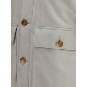 Brunello Cucinelli Gray Leather Jacket