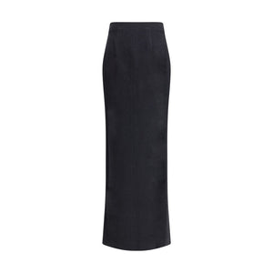Alessandra Rich Black Fleece Wool Long Skirt