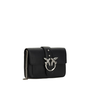 PINKO Black Calf Leather Bos Taurus Shoulder Bag