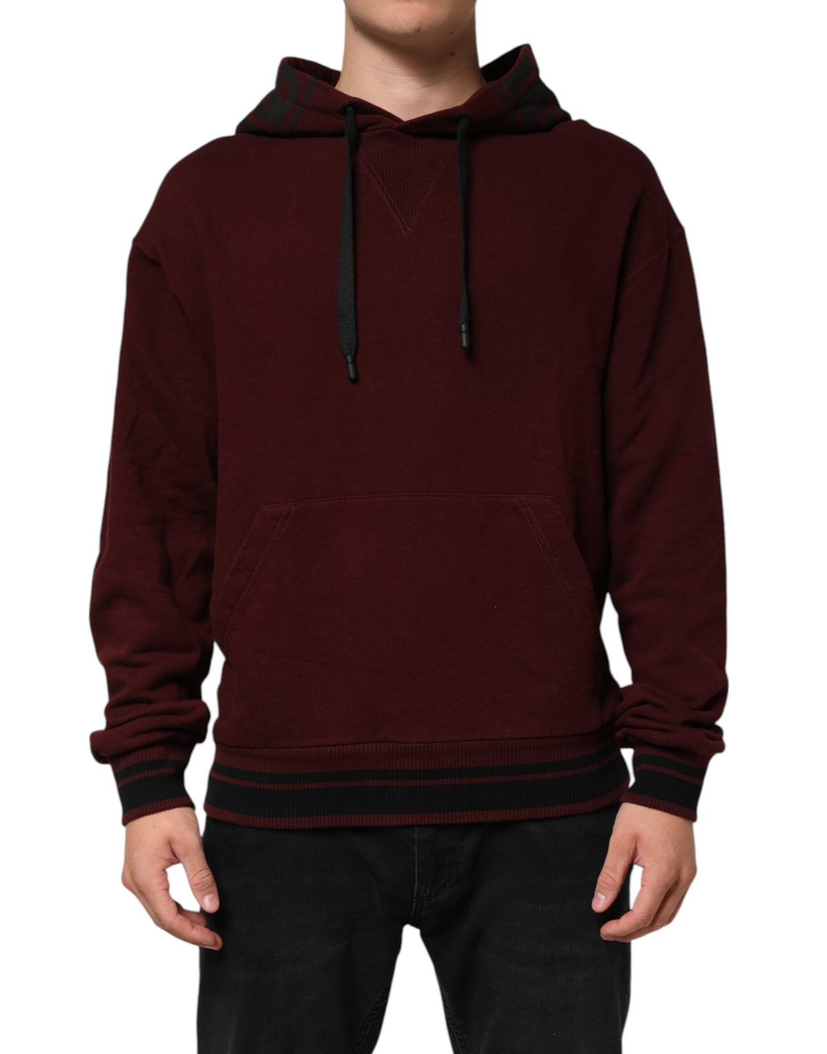 Dolce & Gabbana Burgundy Cotton Plaid Lined Men Hoodie Sweater