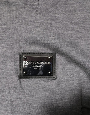 Dolce & Gabbana Gray Cotton Tattered Logo Patch Men T-shirt