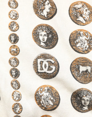 Dolce & Gabbana Silk Ivory Coin Print Logo Men Polo T-shirt