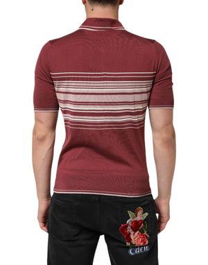 Dolce & Gabbana Cotton Burgundy Striped DG Logo Polo  T-shirt