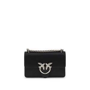 PINKO Black Calf Leather Bos Taurus Shoulder Bag