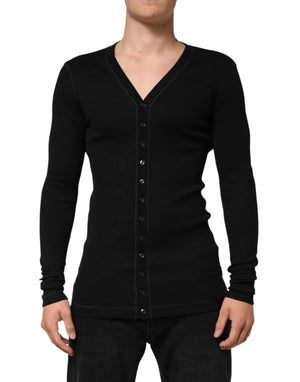 Dolce & Gabbana Black Cotton Button Up Men Cardigan Sweater