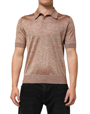Dolce & Gabbana Brown Silk Textured Short Sleeve Polo T-shirt