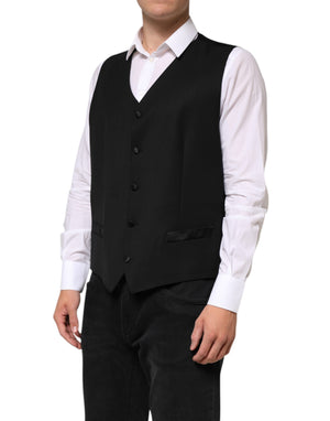 Dolce & Gabbana Black Wool Dress Formal Men Waistcoat Vest
