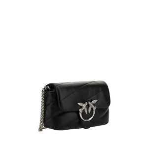 PINKO Black Calf Leather Bos Taurus Shoulder Bag