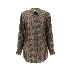 Fendi Brown Silk Pattern Shirt