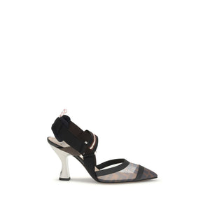 Fendi Black Calf Leather Bos Taurus Mid Heel Pumps