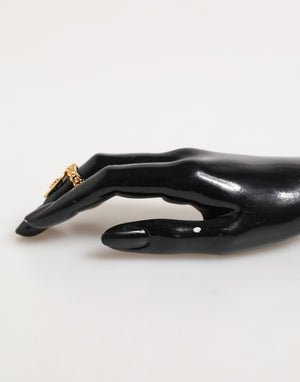 Dolce & Gabbana Gold Tone Brass Oval DG Logo Chain Adjustable Ring