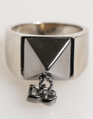 Dolce & Gabbana Silver Tone Pyramid DG Logo Real Brass Ring