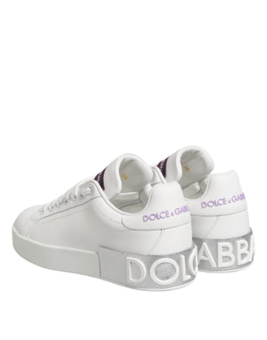 Dolce & Gabbana White Purple Leather Low Top Sneakers Shoes