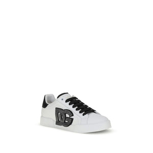 Dolce & Gabbana White Calf Leather Bos Taurus Low Top Sneakers