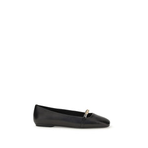 PINKO Black Calf Leather Bos Taurus Ballet Flats