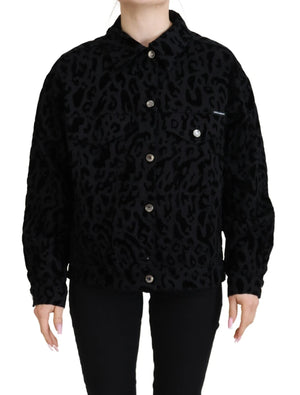 Dolce & Gabbana Cotton Black Leopard Long Sleeve Denim Jacket