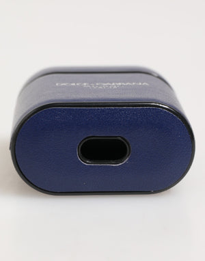 Dolce & Gabbana Blue Leather Logo Print Flip Holder Men Airpods Case