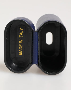 Dolce & Gabbana Blue Leather Logo Print Flip Holder Men Airpods Case