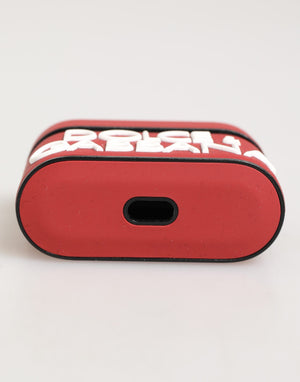 Dolce & Gabbana Red White Silicone Embossed Logo Accessory Airpods Case
