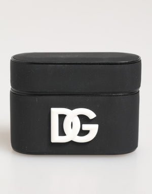 Dolce & Gabbana Black White Rubber Embossed Logo Accessory Airpods Case