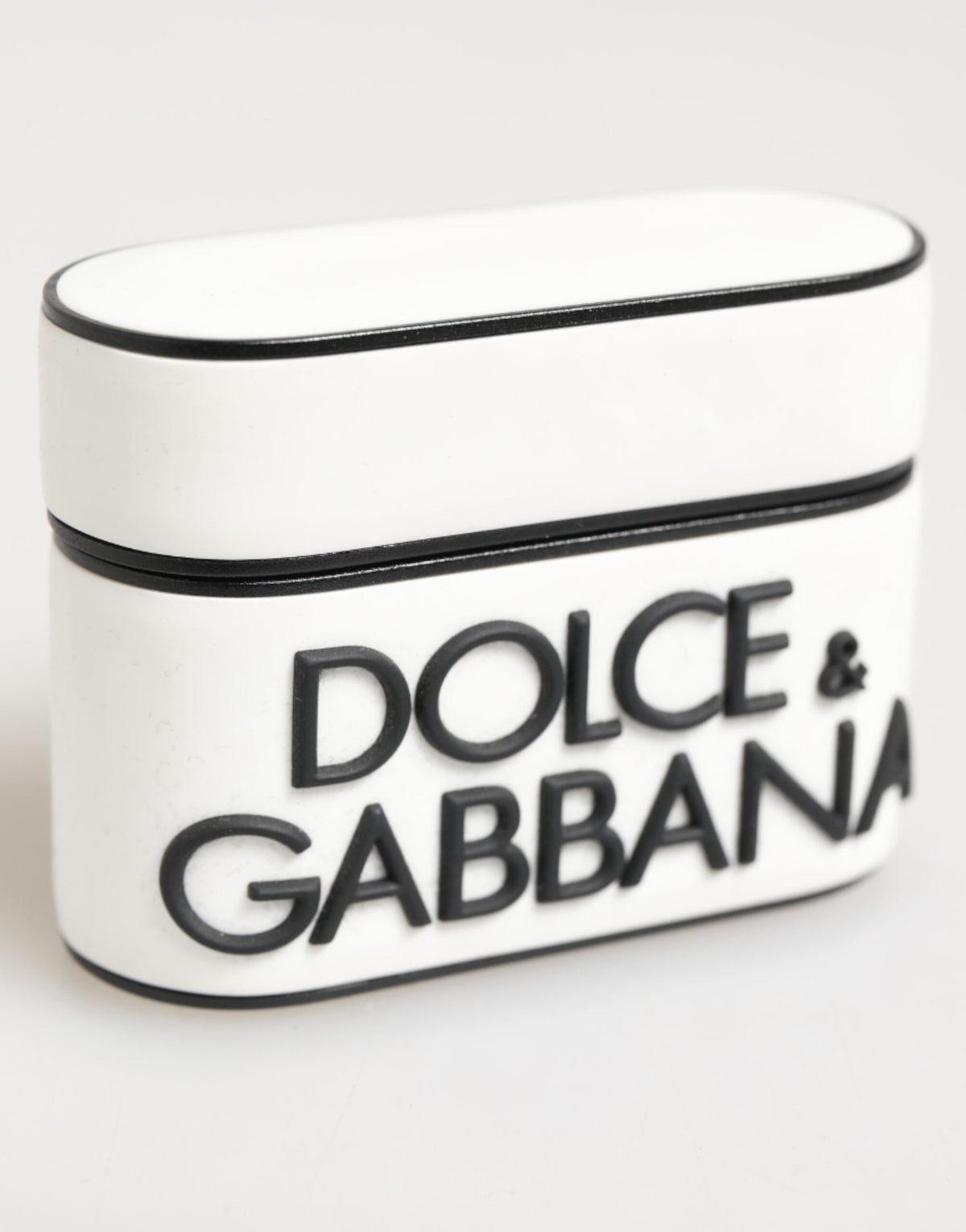 Dolce & Gabbana White Black Rubber Logo Embossed Accessory Airpods Case