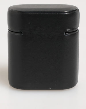 Dolce & Gabbana Black Calfskin Leather Logo Print Flip Holder Airpods Case