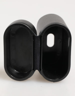 Dolce & Gabbana Black Calfskin Leather Logo Print Flip Holder Airpods Case