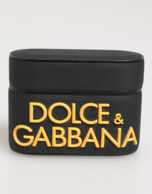 Dolce & Gabbana Black Yellow Rubber Logo Embossed Accessory Airpods Case