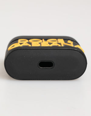 Dolce & Gabbana Black Yellow Rubber Logo Embossed Accessory Airpods Case