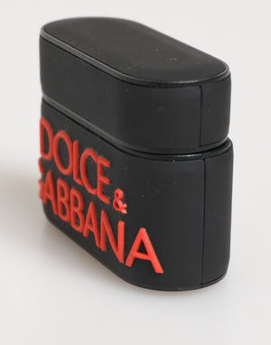 Dolce & Gabbana Black Orange Rubber Logo Embossed Accessory Airpods Case
