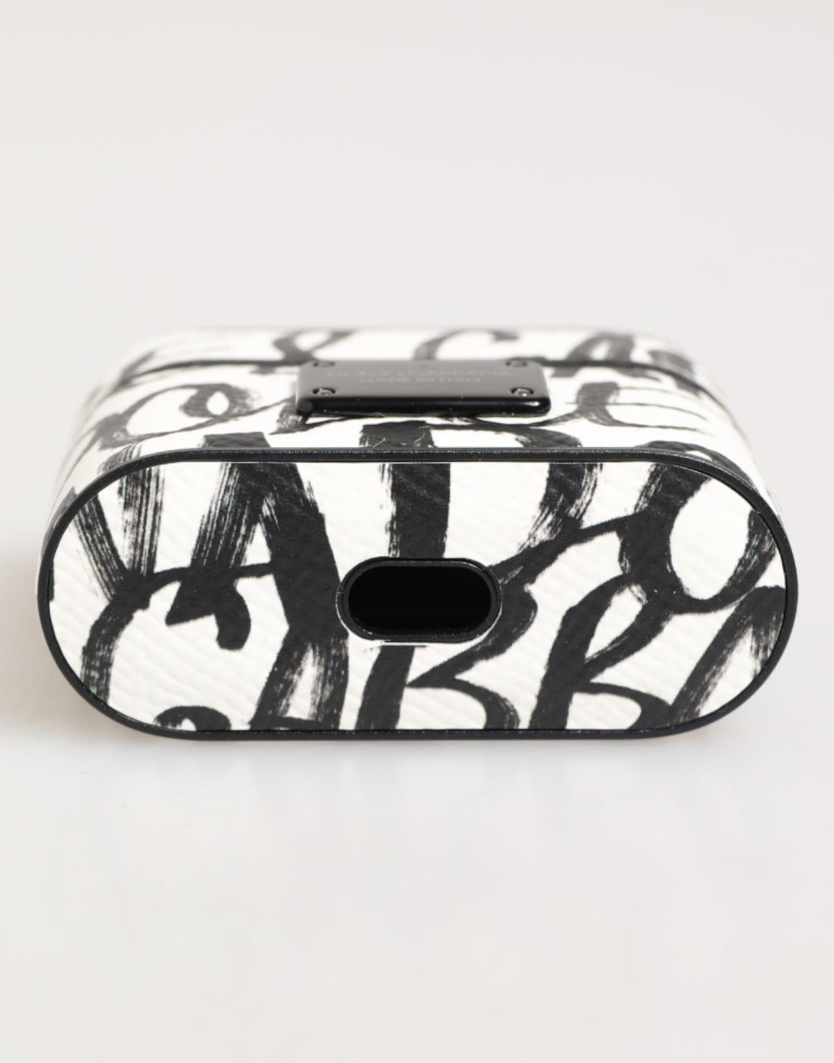 Dolce & Gabbana Black White Leather Monogram Print Logo Holder Airpods Case